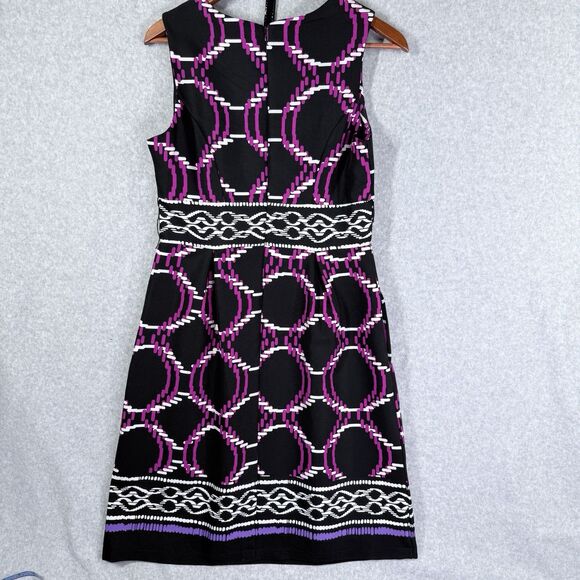 Cato Dress Womens Sz 8 Black Pink White Pockets Sleeveless Abstract Print Belt - Picture 2 of 16